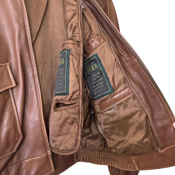 Vintage Danier Leather Bomber Jacket — 90s Brown Aviator Coat, Shearling Collar - Picture 10 of 12